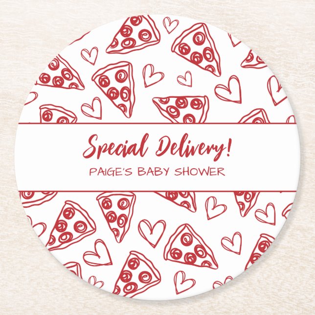 Baby Shower Pizza Party Italienische Sonderlieferu Runder Pappuntersetzer (Vorderseite)