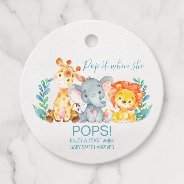 Baby Shower Pop Safari Animals Es Geschenkanhänger (Vorderseite)