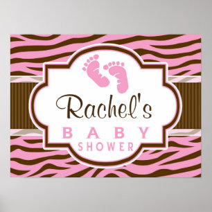 Baby shower Poster de animal Brown, Pink Zebra Str