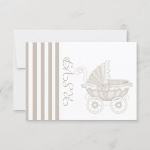 BABY SHOWER PRAM vintage SEPIA/WHITE RSVP