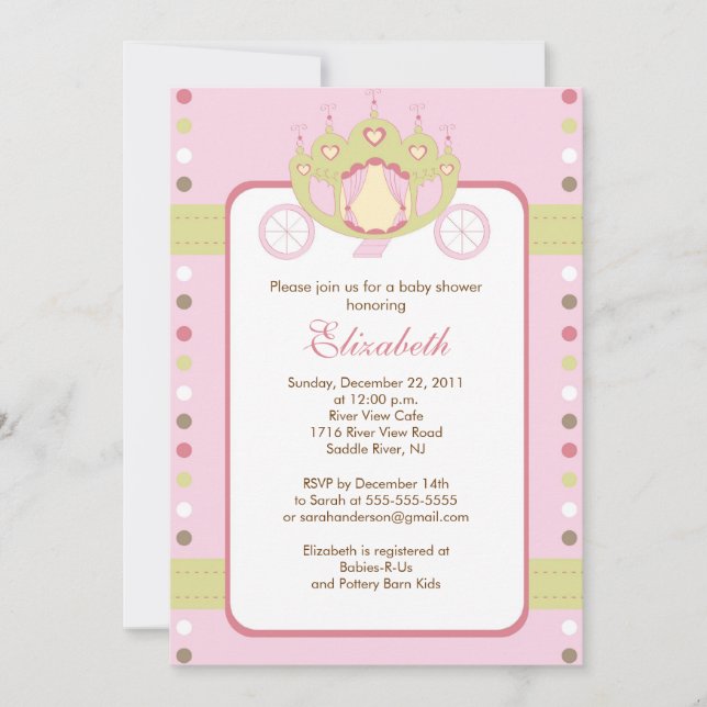 Baby shower Princess Carriage Invitation (Devant)