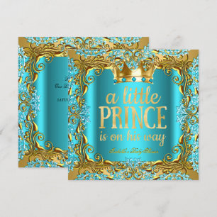 Baby Shower Prinz auf dem Weg Gold Teal Aqua Einladung