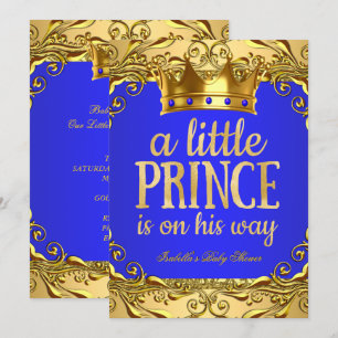 Baby Shower Prinz auf seinem Weg Gold Royal Blue Einladung