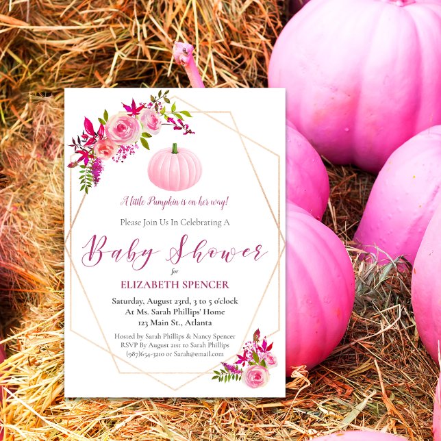 Baby Shower Pumpkin Floral Geometric Einladung (Von Creator hochgeladen)