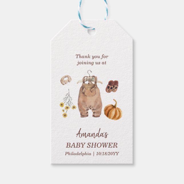 Baby Shower Pumpkin Minimalistisch Baby Geschenkanhänger (Vorderseite)