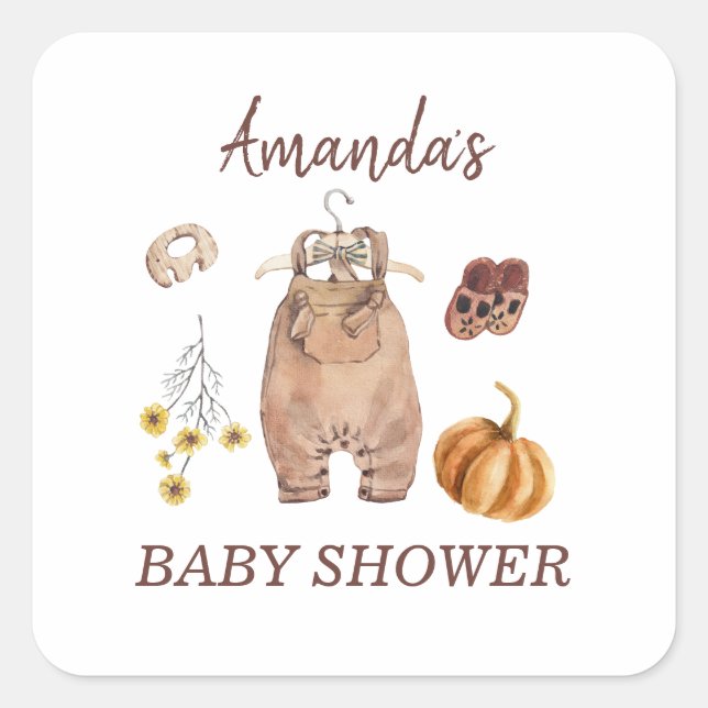 Baby Shower Pumpkin Minimalistisch Baby Quadratischer Aufkleber (Vorderseite)