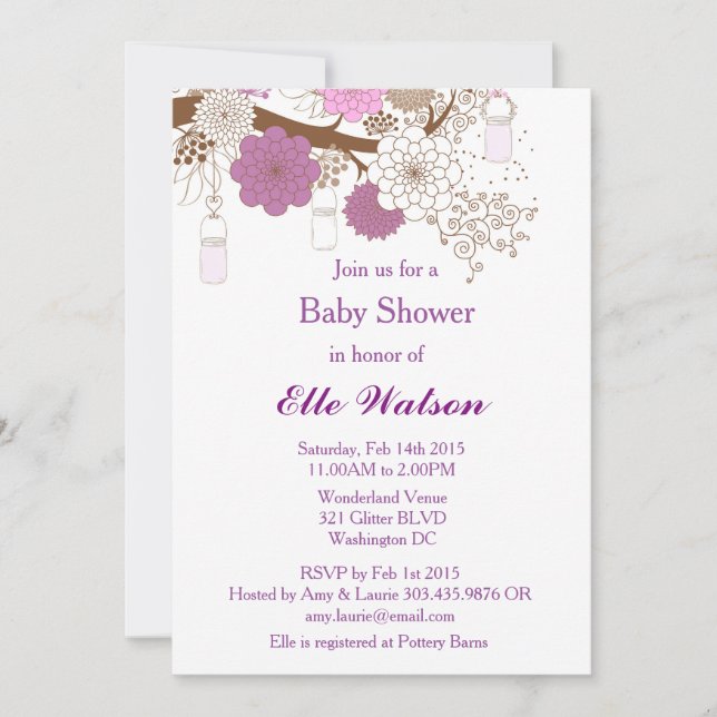 Baby shower Purple Mason Jar, Invitation Fête de l (Devant)