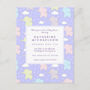 Baby shower   Purple Pastel Elephants Carte postal