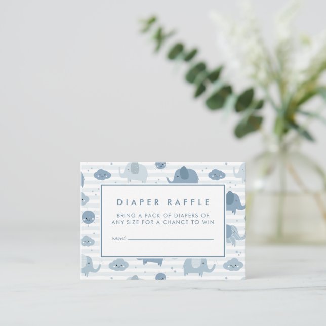 BABY SHOWER RAFFLE TICKET | Baby Blue Elephants Mitteilungskarte (Stehend Vorderseite)