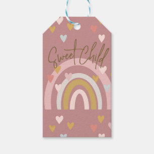 Baby Shower Rainbow Hearts Pink Geschenkanhänger