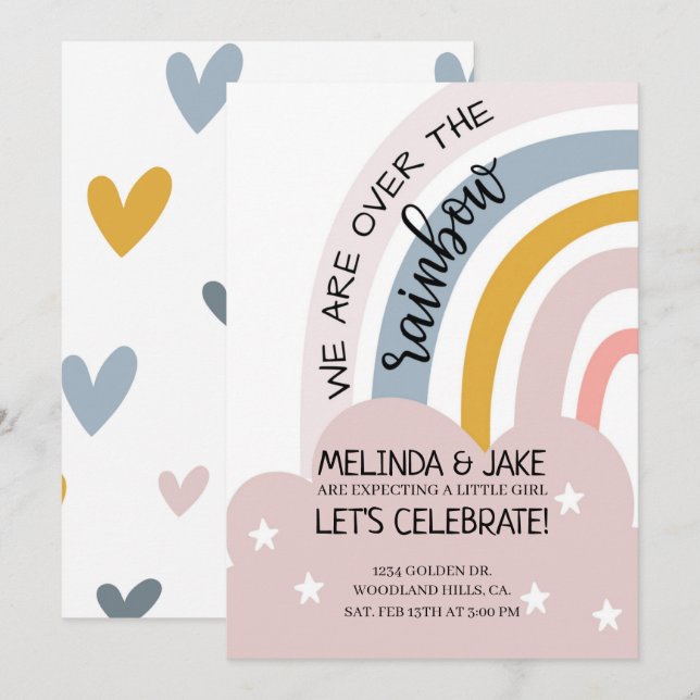 BABY SHOWER|RAINBOW INVITE|Coed Shower|Pastelle Einladung (Vorne/Hinten)
