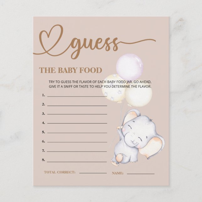 Baby Shower Raten Sie die Baby-Food-Karte (Vorderseite)