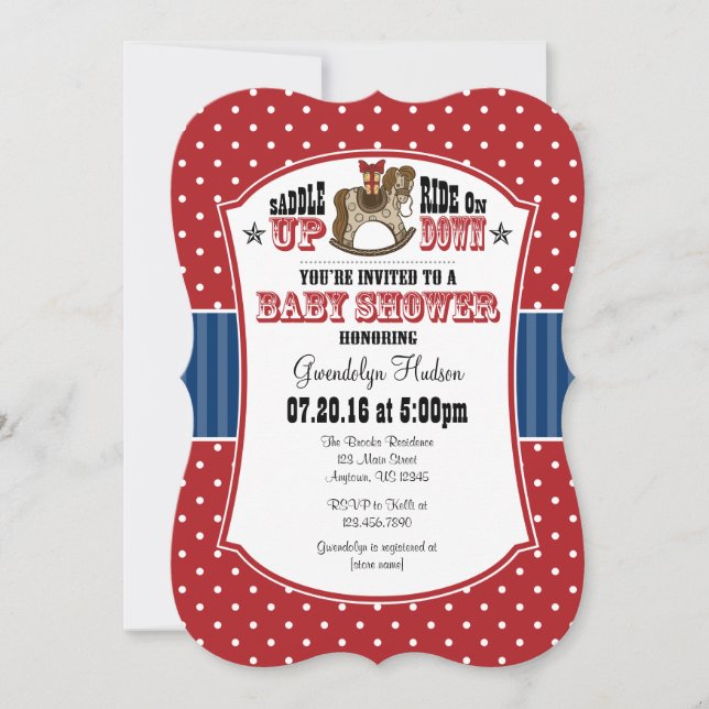 Baby shower Red Blue Cowboy Invitation (Devant)