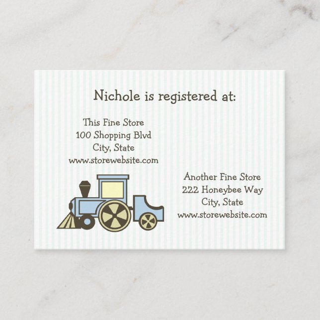 Baby Shower Registry Card Zug Begleitkarte (Vorderseite)