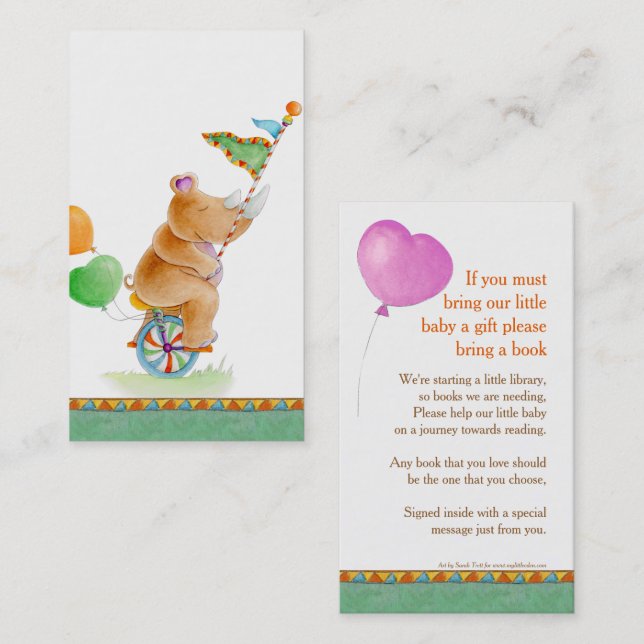 Baby shower rhinocéros livre d'art cartes de cadea (Devant / Derrière)