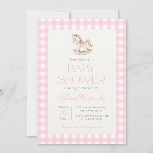 Baby shower Rocking Horse Invitation fille (Devant)