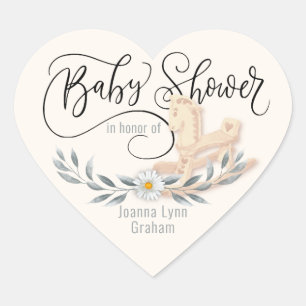 Baby Shower Rocking Pferd Personalisiert Herz-Aufkleber