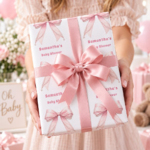 Baby-Shower rosa Schleife Perlen Mädchen Geschenkpapier