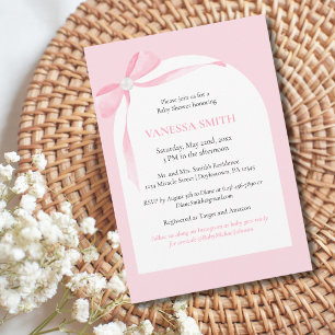 Baby Shower Rosa Schleife Weiße Perle Baby Mädchen Einladung