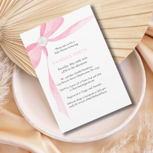 Baby Shower Rosa Schleife Weiße Perle Baby Mädchen Einladung