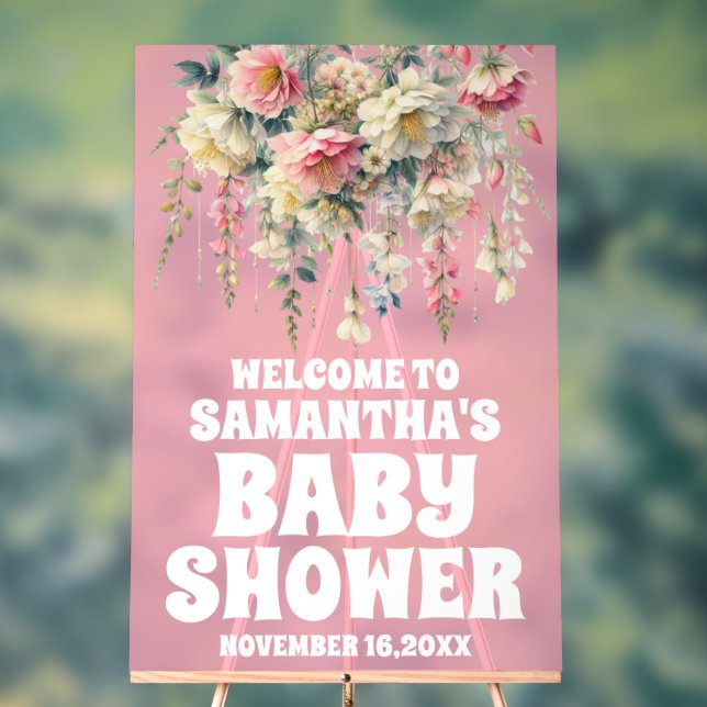 Baby shower rose acrylique Fille Affiche de bienve (Neutre)