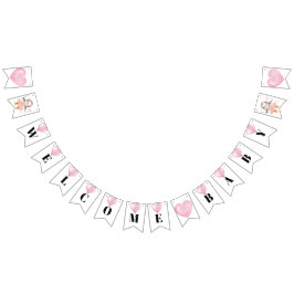 Baby shower rose blanc pour fille drapeaux à bascu