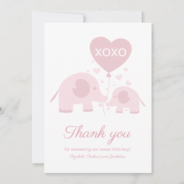 Baby shower rose bleu éléphant fille Merci (Devant)
