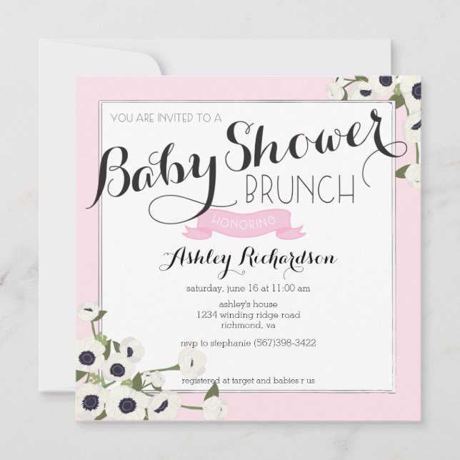 Baby shower rose Brunch Invitation (Devant)