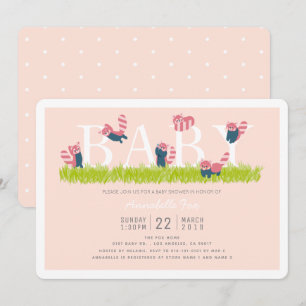 Baby shower rose clair Panda rouge Invitation