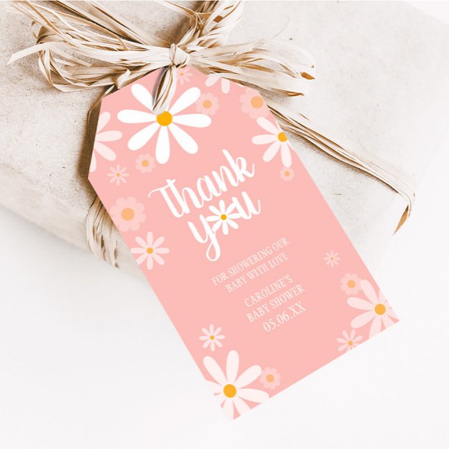 Baby shower Rose Daisy Favoriser les étiquettes (Pink Boho Daisy Baby Shower Favor Tags
)