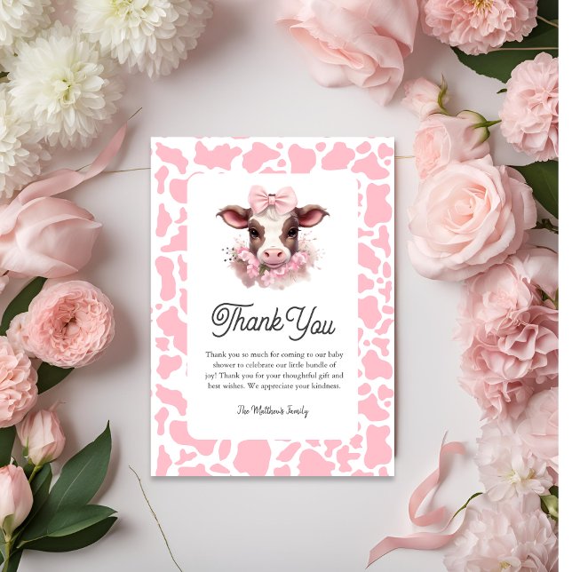 Baby shower rose de la vache Sainte Carte de remer (Holy Cow Baby Shower Thank You Card )