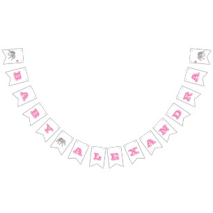 Baby shower rose éléphant drapeaux de bannière de 