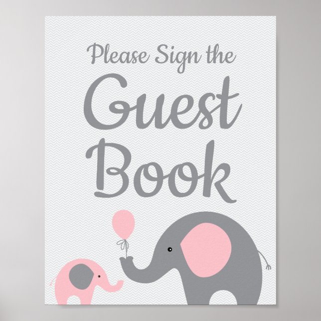 Baby shower rose éléphant Signer le livre d'or (Devant)