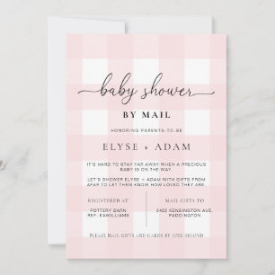 Baby shower Rose En vichy Par Courrier Invitation