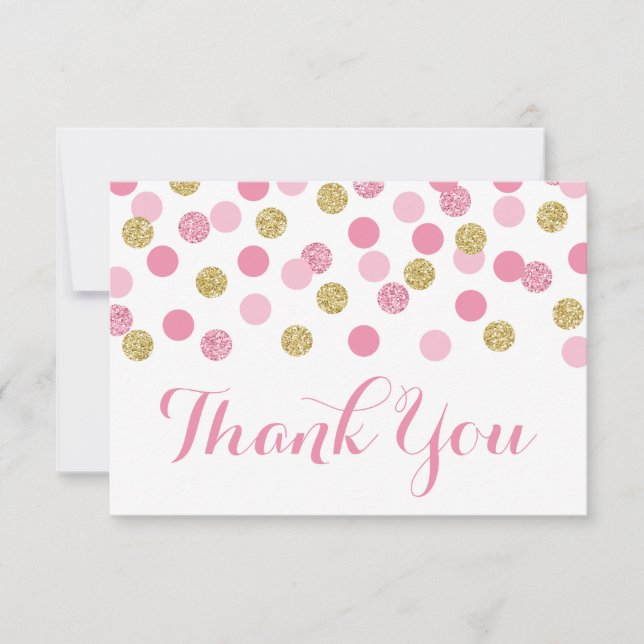 Baby shower rose et or Merci Cartes Plat (Devant)