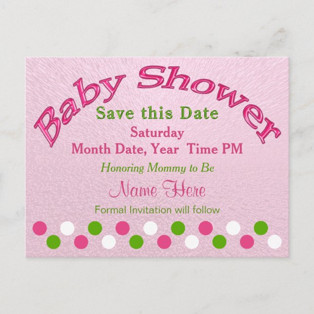 Baby shower rose et vert Enregistrer les cartes de (Devant)