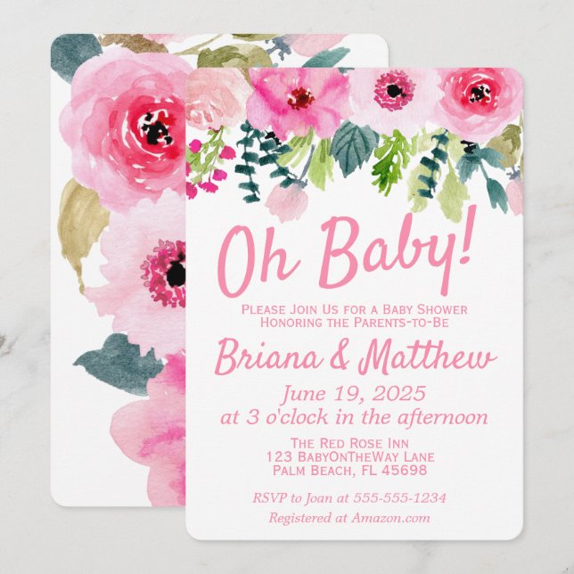 Baby shower rose Floral Couple Invitation (Devant / Derrière)