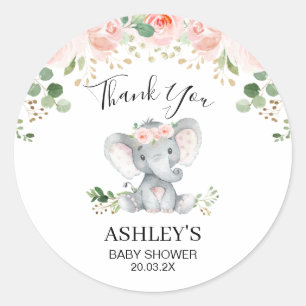 Baby shower rose Floral Elephant Favoriser Sticker