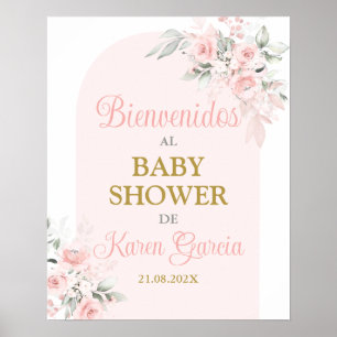 Baby shower rose floral fille Affiche de bienvenue