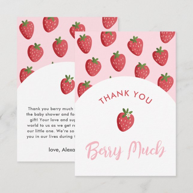 Baby shower rose fraise moderne Merci Cartes (Devant / Derrière)