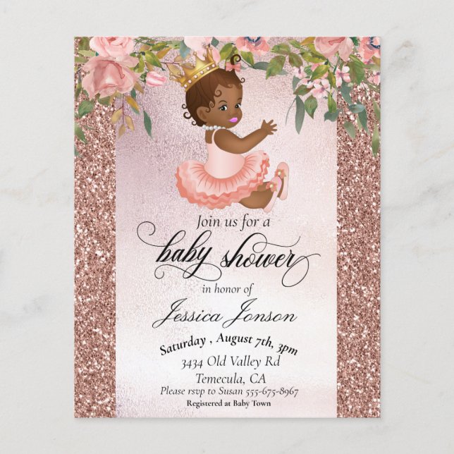 Baby Shower Rose Gold African American Einladung (Vorderseite)