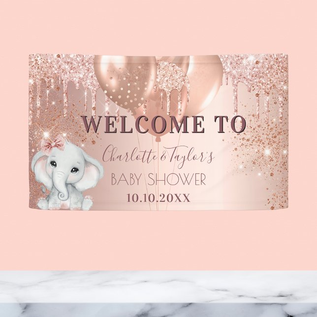 Baby Shower Rose Gold Glitzer Elefantenmädchen Banner (Von Creator hochgeladen)