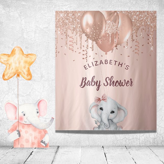 Baby Shower Rose Gold Glitzer Elefantenmädchen Wandteppich (Von Creator hochgeladen)