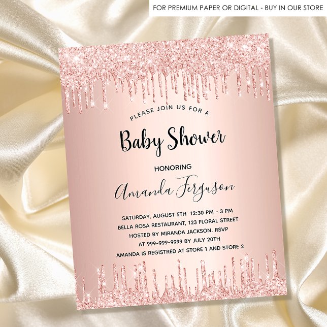 Baby Shower Rose Gold Glitzer Tropfen Mädchen Einl Einladungspostkarte (Von Creator hochgeladen)