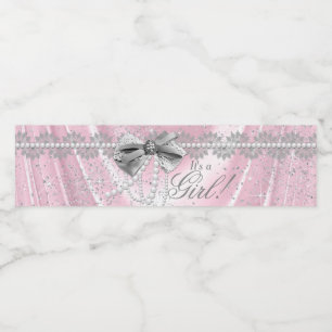 Baby shower rose Gris Étiquettes bouteille d'eau