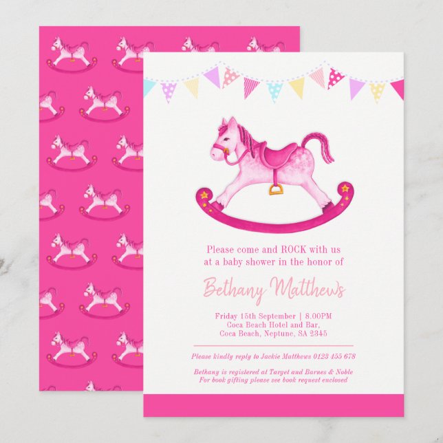 Baby shower rose hobby cheval bouts invitations (Devant / Derrière)
