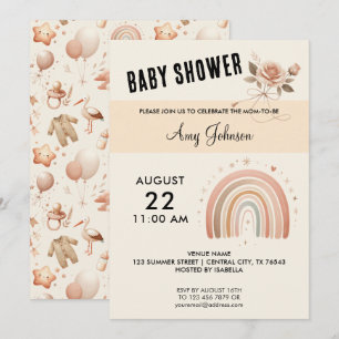 Baby shower Rose mignon - Rainbow Invitation