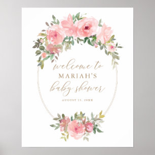 Baby shower rose or Floral verdure Affiche de bien
