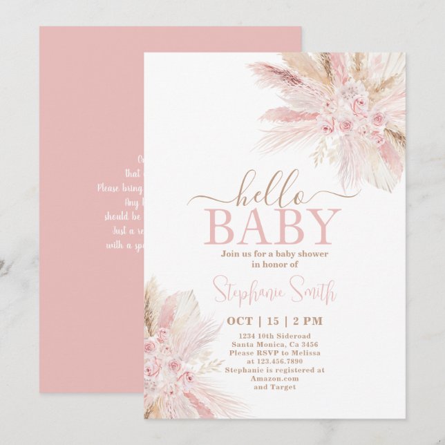 Baby shower rose Tropical Desert Invitation fille (Devant / Derrière)