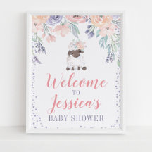 Baby shower rose violet d'agneau floral Affiche de